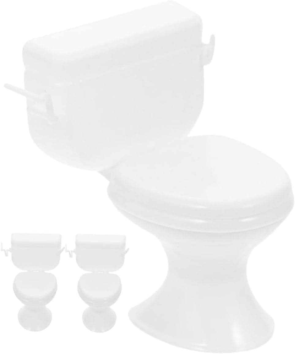 Mini Toilet Seat Toy for Dollhouse, Classic Bathroom Miniature Furniture, 1/12 Scale Doll Toilet for Dolls Playset & Cake Topper Accessories, White, 2 Pieces