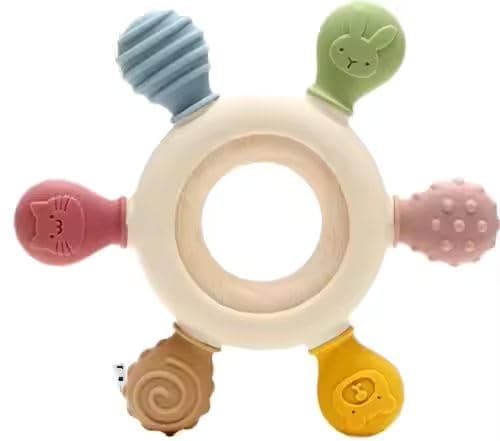 Baby Teething Toy – BPA-Free Silicone & Wooden Ring for Infant Teething Relief