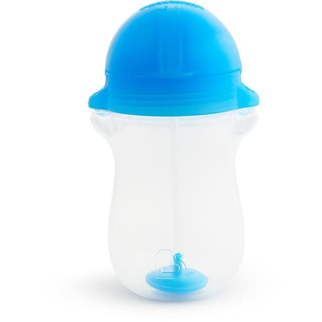 Munchkin Any Angle Click Lock Weighted Straw Trainer Cup, spill proof cup with handles, for infant/baby boys and girls, 10oz Capacity, 6 Months and above, Blue