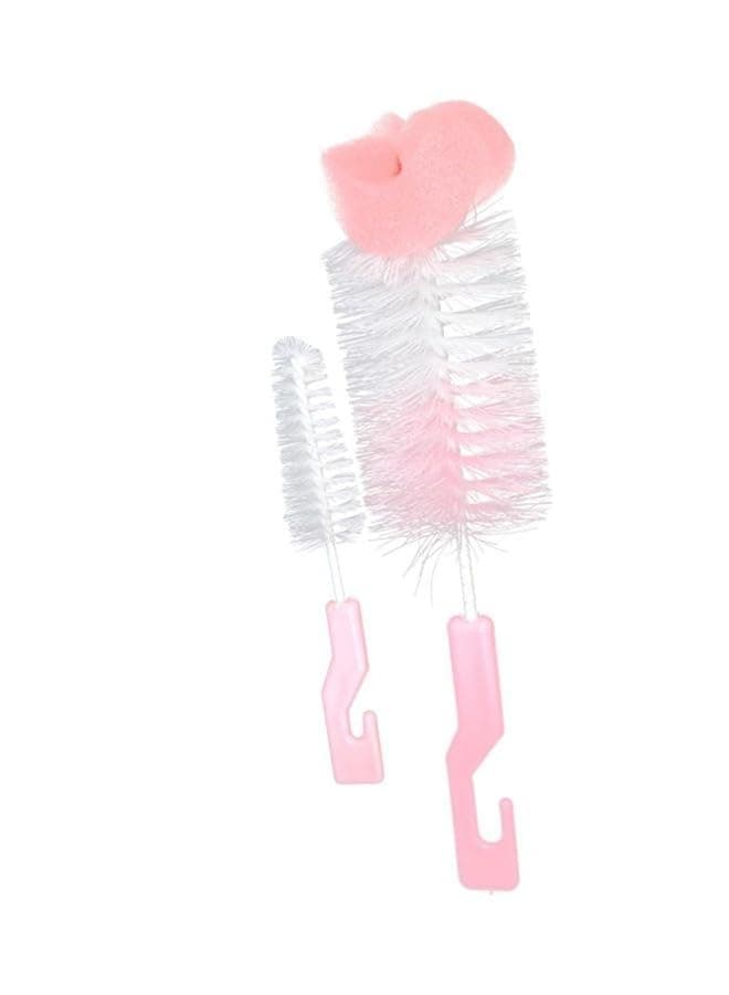 Bottle Cleaning Brush, 2 Pieces, Pink, 360 Degree Rotation, Deep Cleaning, Sponge Brush with Small Brush