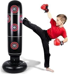 Aputue Inflatable Punching Bag, 160cm Freestanding Kids Boxing Equipment with Air Pump, Inflatable Punching Bag for Martial Arts, Karate, Taekwondo, Kick Training, Stress Relief Fitness Exercise