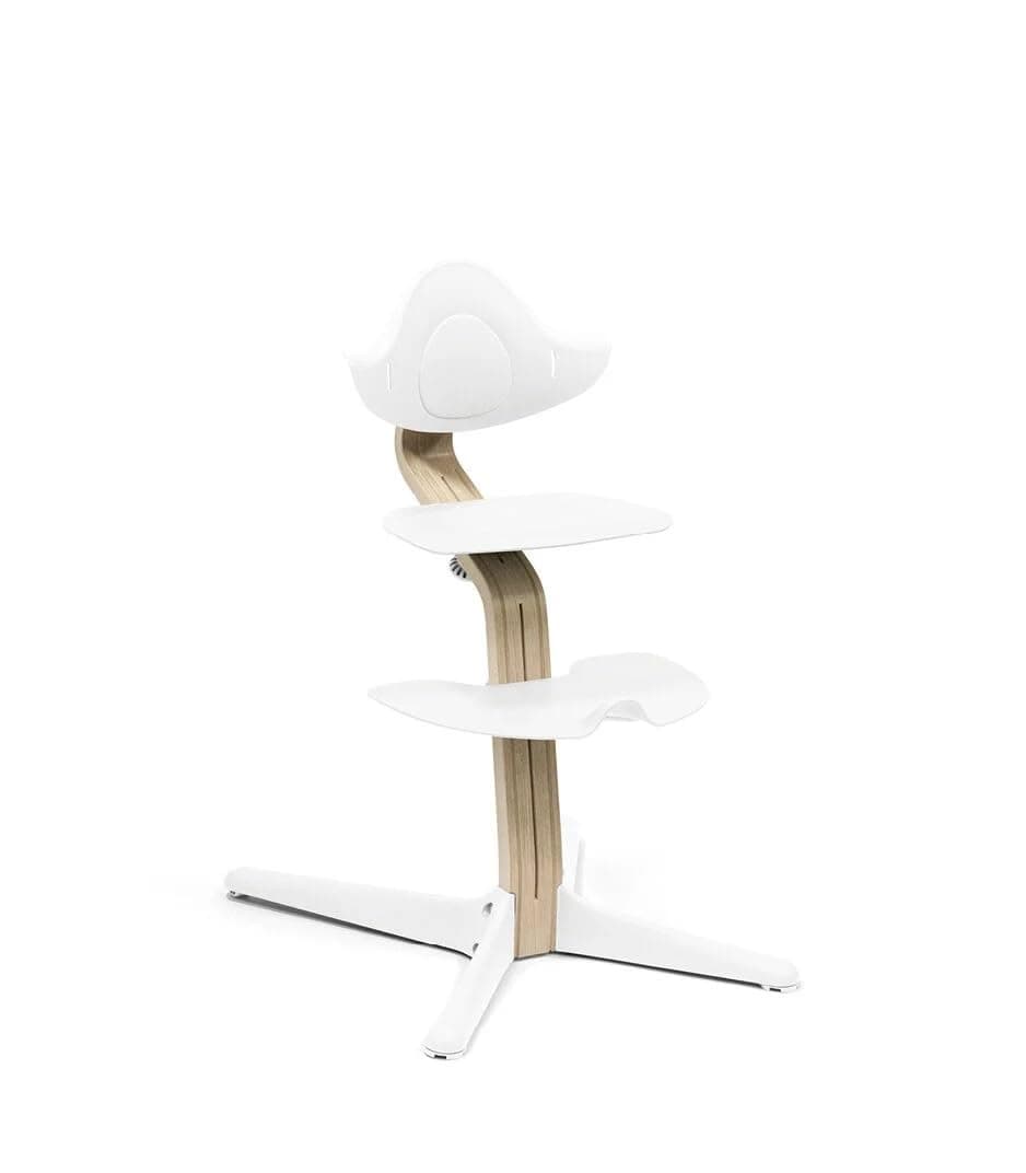 Stokke Nomi High Chair, White/Natural - Inspires Active Sitting - Tool-Free, Seamless Adjustability - Includes Baby Set with Removable Harness for Children 6-24 Months