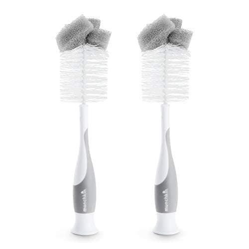 Munchkin Sponge Bottle Brush, easy cleaning, with detachable teats cleaning brush, clean bottle for safe feed, Infant/Baby/Toddler/Kids, Color-Grey, Pack of 2