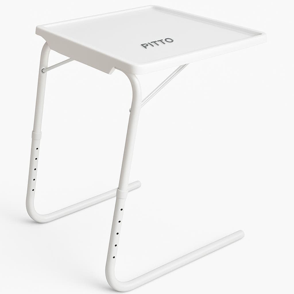 FITTO Table Mate II Laptop Table – Adjustable White Foldable Table with 6 Height Levels & 3 Angle Settings for Home, Office, and Study