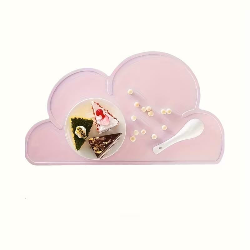 Cloud-Shaped Pet Food Mat, Waterproof Cat & Dog Pet Feeding Tray with Raised Edges, Pink