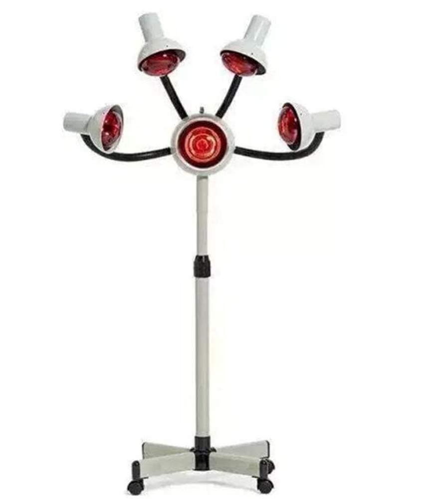 5 Bulbs Infrared Heat Lamp Red Light Hair Dryer Colour Processor Hairdressing Styling Flexible Arms with Rolling Wheels Bulbs Salon Hair Steamer 750W (White)/A Times