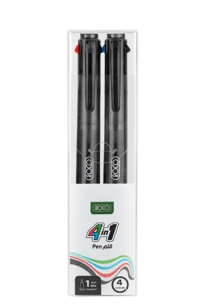 Roco 4-in-1 Assorted Colors 1 mm Ballpoint Multi-Function Ink Pen 2-Pieces Set