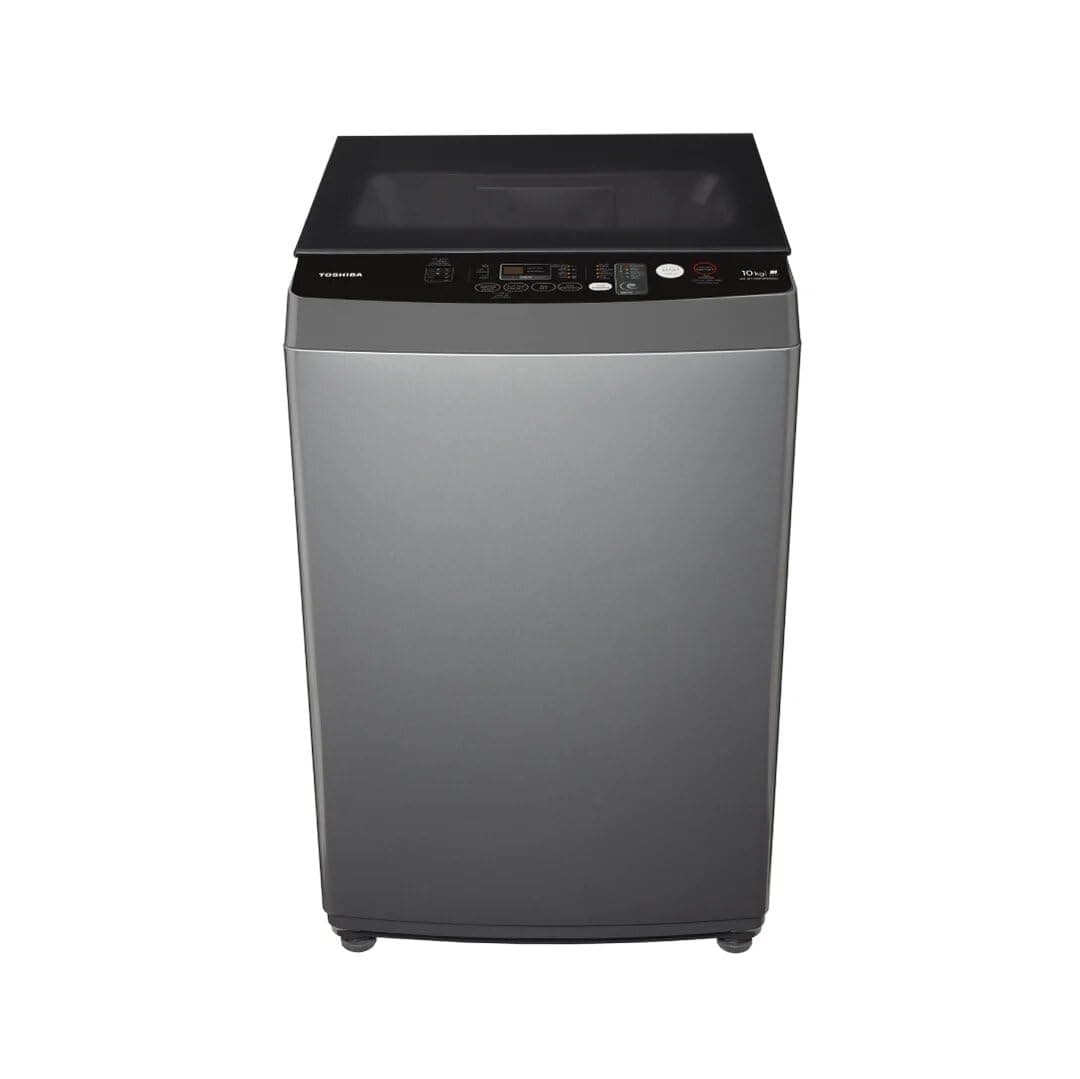Toshiba Top Loading Washing Machine, Silver, 450W, 55x56.5x96cm, 10KG Capacity, Hot/Cold Water Inlet, 650 RPM Spin Speed, 8 Programs, 42kg