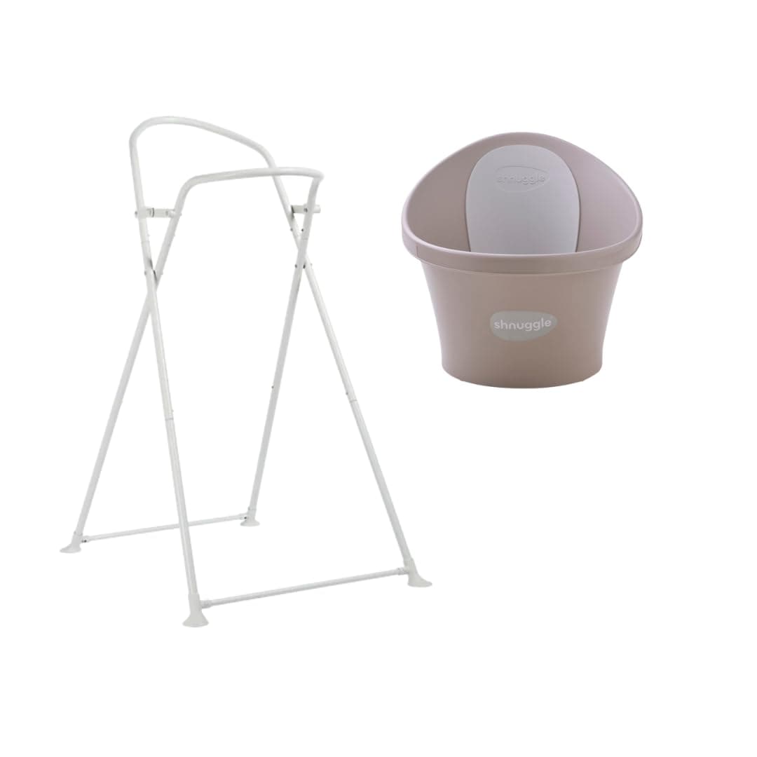 Shnuggle Baby Bath & Foldable Stand Bundle – Newborn Baby Bath Tub with Compact Folding Stand – Safe & Comfortable Bath Time - Taupe