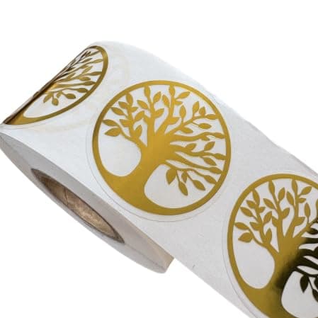 500 x Tree of Life Stickers 38mm Round - Tree of Life Stickers on Roll Self Adhesive Labels for Gift Wrapping, Esoteric, Yoga & Decoration
