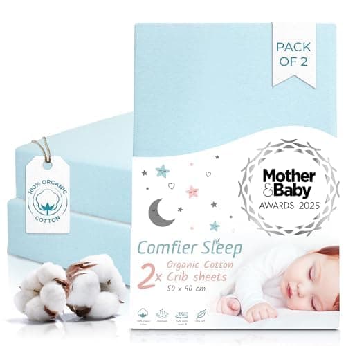 Pram Fitted Sheet 90 x 50 cm - Set of 2 Blue Baby Fitted Sheets Made of Organic Cotton - Washable & Soft - For Pram Mattress