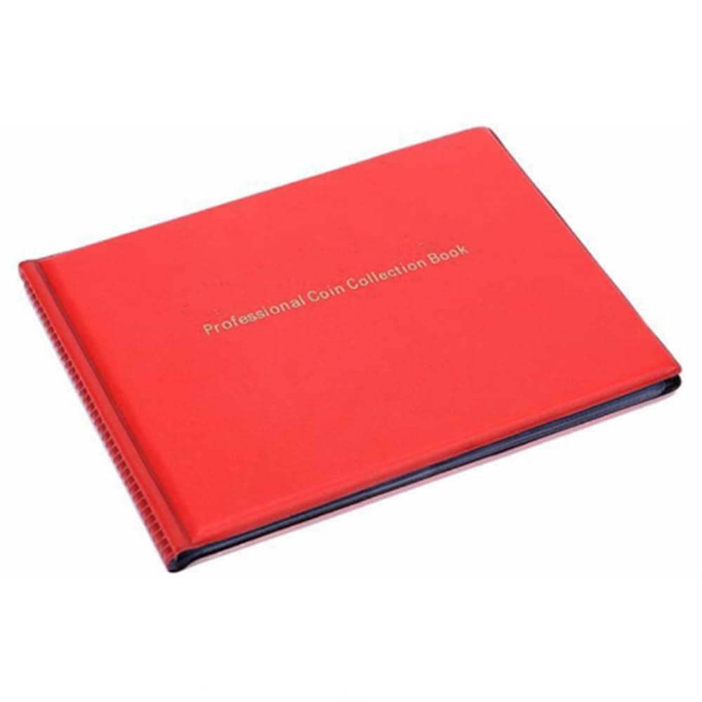 ViaGasaFamido Collection Book, Transparent PVC, 240 Pocket Organizer for Collectors, for Pressed Pennies and Medals (Red)