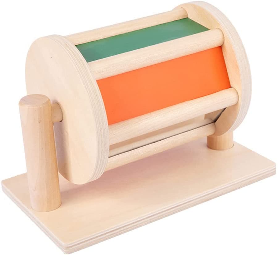 Wooden Baby Roller Spinning Rainbow Drum,Sensory Rotating Drum Toy,Wooden Textile,Baby Infant Early Educational Instrument Rotating Color Cognition Toy