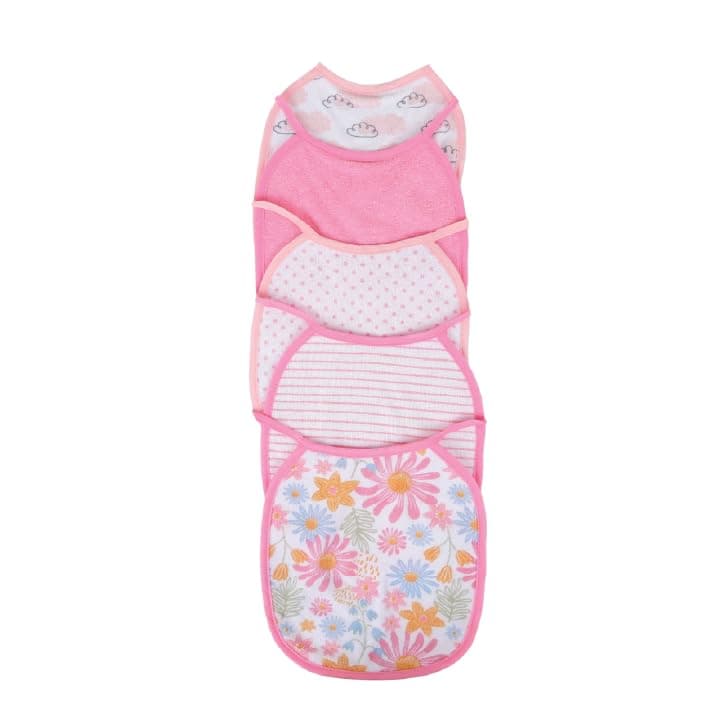 Nurtur Cotton bibs - Printed Character 5 Pack/Girl