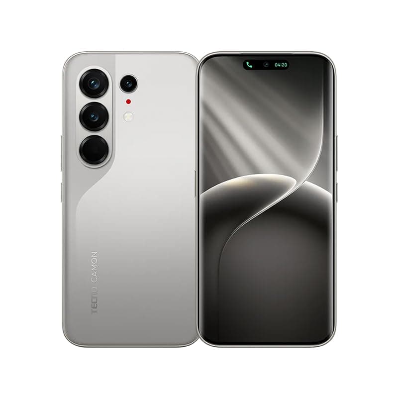 Tecno Camon 50 Ultra supports 5G - 8GB RAM, 256GB storage, 50MP camera, 6.78-inch AMOLED screen, 6500mAh battery with fast charging support, Android 16, Titanium
