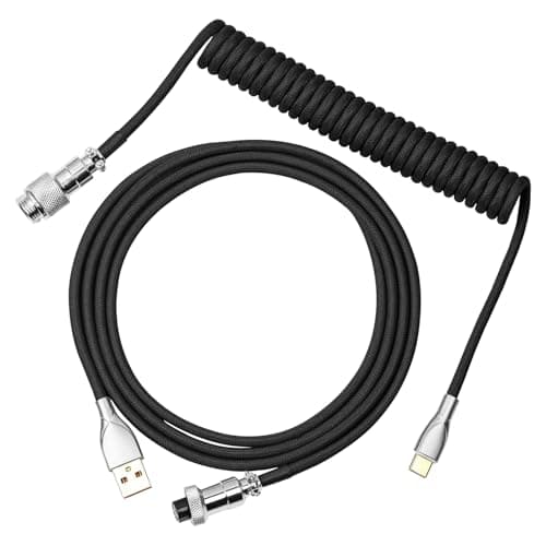 Yakiter Pro Custom Coiled USB C Cable for Gaming Keyboard,Mechanical Keyboard Cable with Detachable Metal Aviator, 1.5M USB-C to USB-A,Black