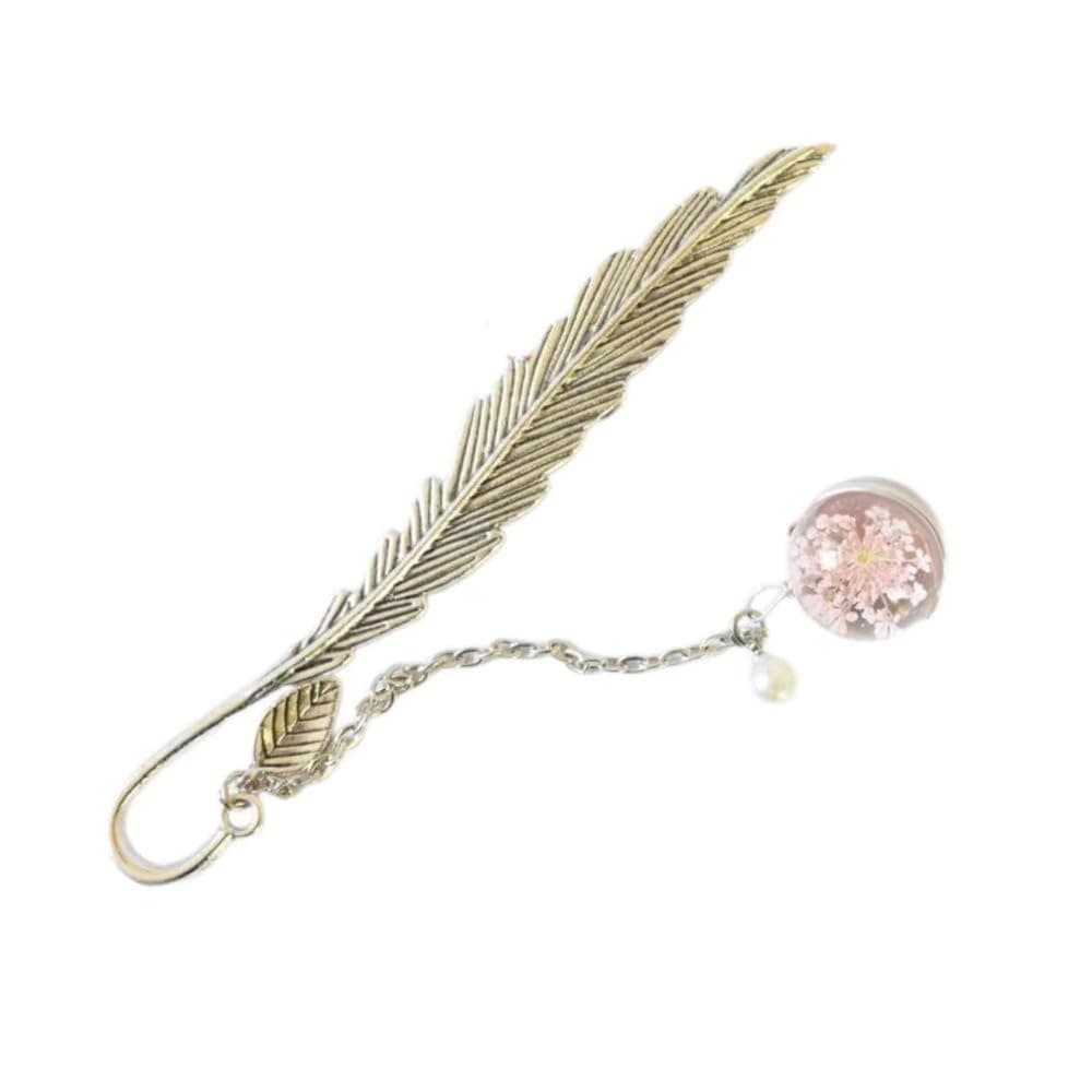 2Pcs Creative Flower Specimens Bookmark Pendant Metal Book Mark Student Stationery School Office Supply (Green)