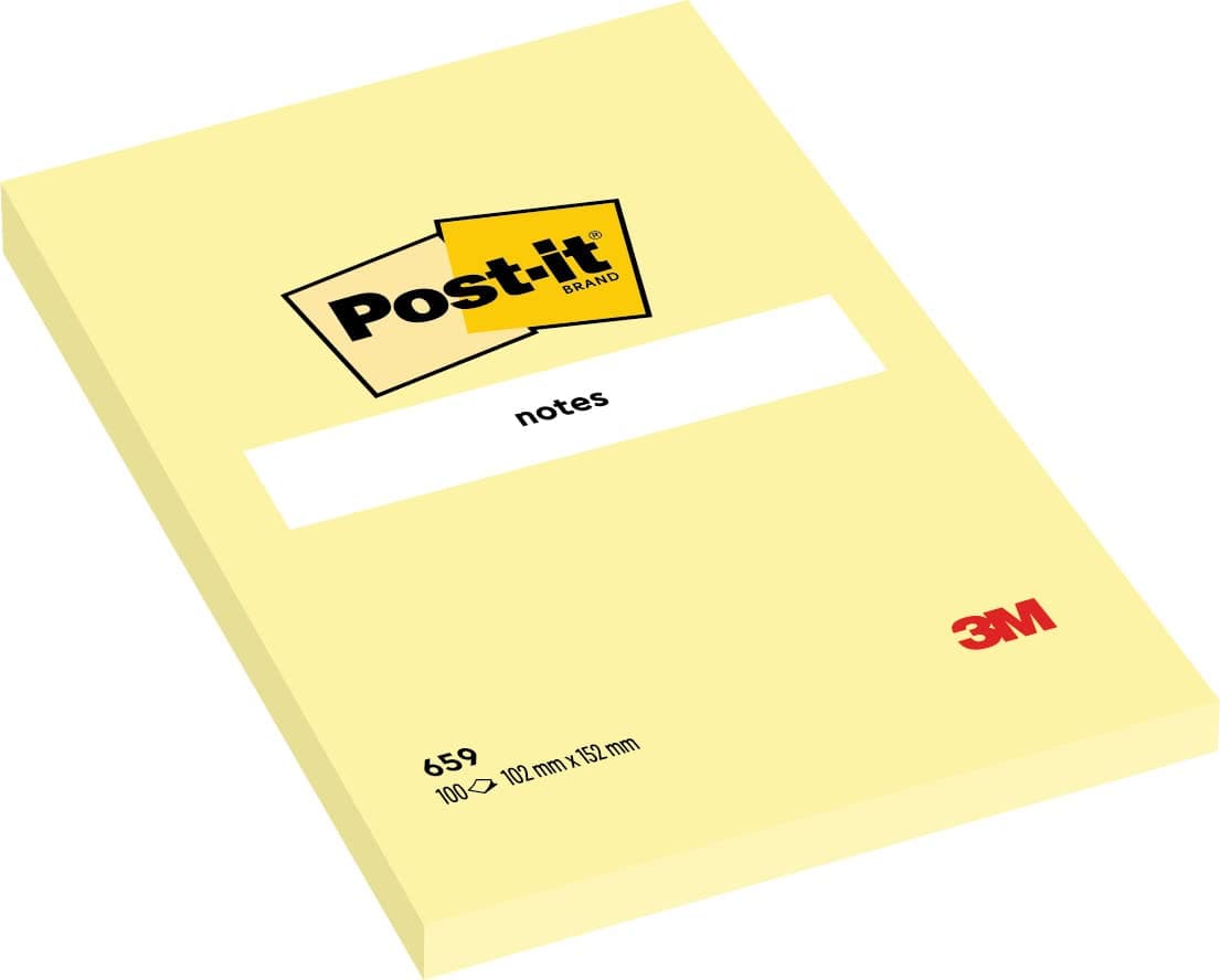 Post-it Notes Canary Yellow 4 x 6 in (101 x 152 mm) 659 | Yellow Color | Sticky Notes | For Note Taking, To Do Lists and Reminders | Clean Removal | No damage | Recyclable | 100 sheets/pad