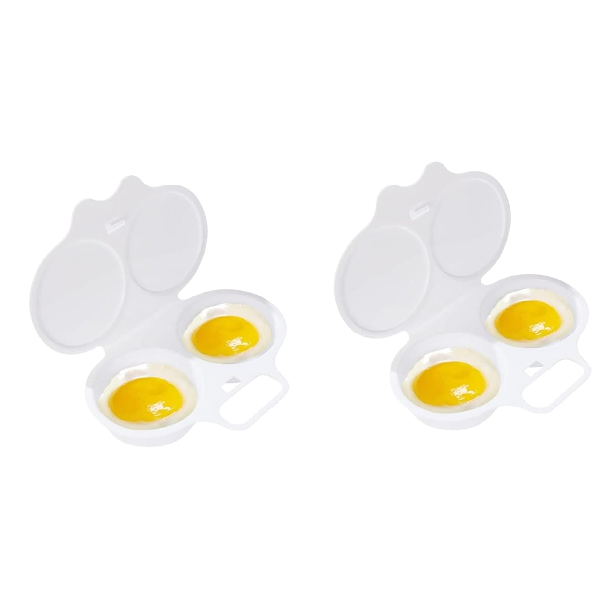 Paporich 2 Pack White Egg Poacher, Microwave Egg Boiler Poacher, 2 Cavity Nonstick Poached Egg Maker With Lid, Double Drain Poached Egg Cups Egg Poachers