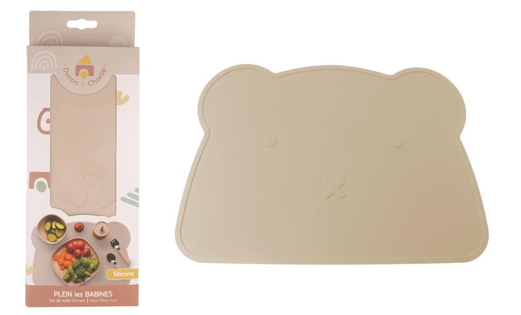 DORON & CHARLIE - Placemat - Babyessen - 056622 - Beige - Silicone - Bear Design - Non-Slip - Waterproof - Washable - Waterproof - 1st Age - Child Care - Easy to Clean
