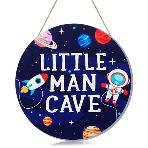 Little Man Cave Wooden Sign Space Decor, Quote Wood Plaque, Nursery Hanging Wall Art Decor, for Kids Room Boy Bedroom Kids Toddler Boys Playroom Living Room Decorations, Made of Wooden Material