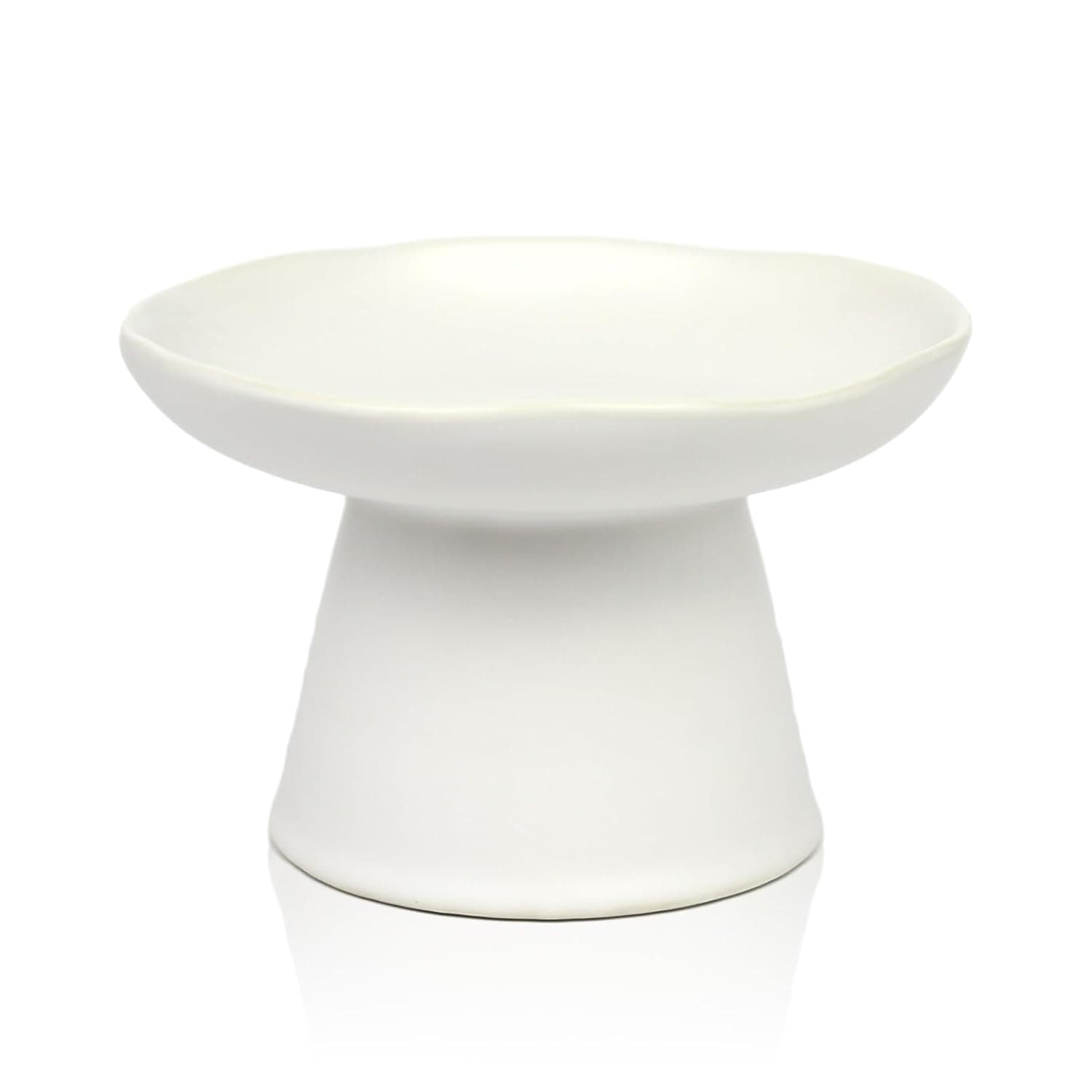Extra Wide 6.1" Raised Cat Food Bowl, Shallow Ceramic Elevated Cat Feeder Bowl, Anti Vomiting, Stress Free, Whisker Fatigue, Pet Food or Water Bowl, White