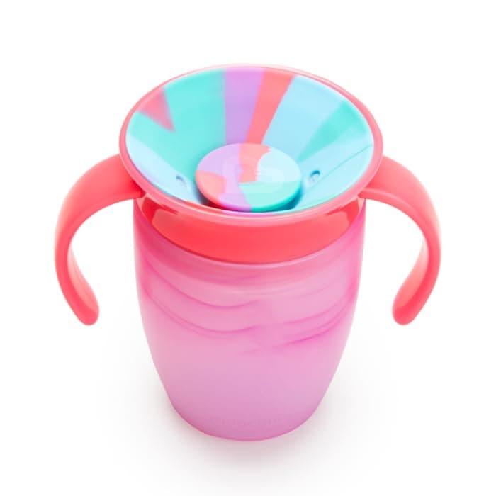 Munchkin 360° Tropical Swirl Trainer cup, Spill proof and leak proof cup with handle for infant/baby boys and girls, 7oz Capacity,6 Months and above(Assorted)