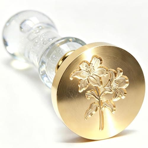 LANKIN Lily Wax Seal Stamp, Floral Plant Theme; 25mm Brass Head with White Bubble Handle Wax Stamp for Wedding Invitations, Birthday Cards, Envelopes, Gift Wrapping