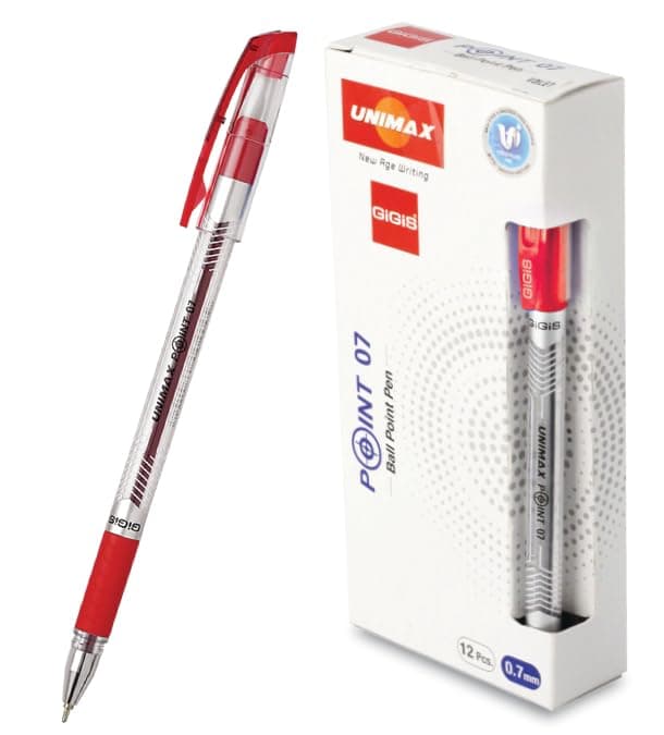 GiGiS Point-7 Chrome Finish Ball Point Pen 12-Pieces, 0.7 mm Tip Size, Red