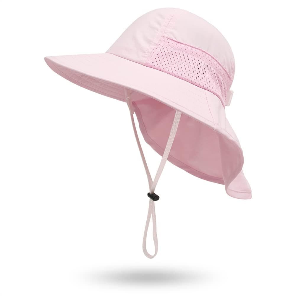 YelaJoy Kids Sun Hat – Wide Brim & Neck Flap, Breathable Caps Wide Brim Neck Flap, Baby/Toddler Beach Hat for Boys & Girls, Outdoor Swim & Summer Protection,Pink