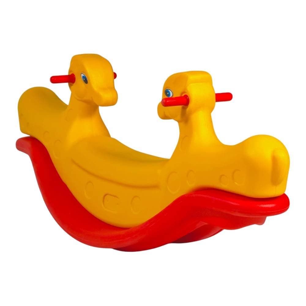 ALBADER 2 Seater Kids Rocking Seesaw, Deer & Dolphin Double Rocker, Indoor Outdoor Toddler Rocking Toy with Ergonomic Seats & Safety Handles, Heavy Duty Playground Rocker for Boys & Girls, Deer