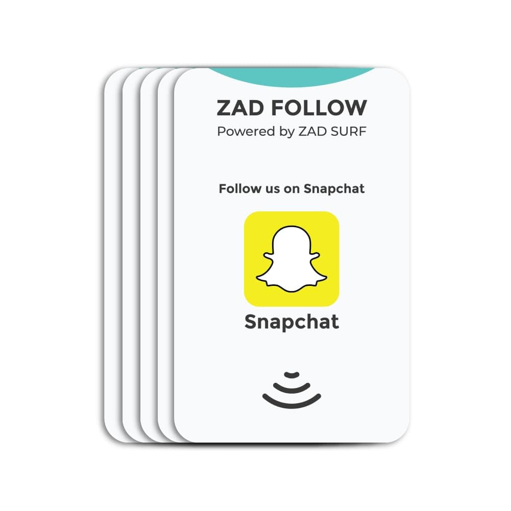 Pack of 5 Zad Follow. Snapchat Follows NFC Card from (Zad Surf) allowing you boosting Follows - iOS and Android