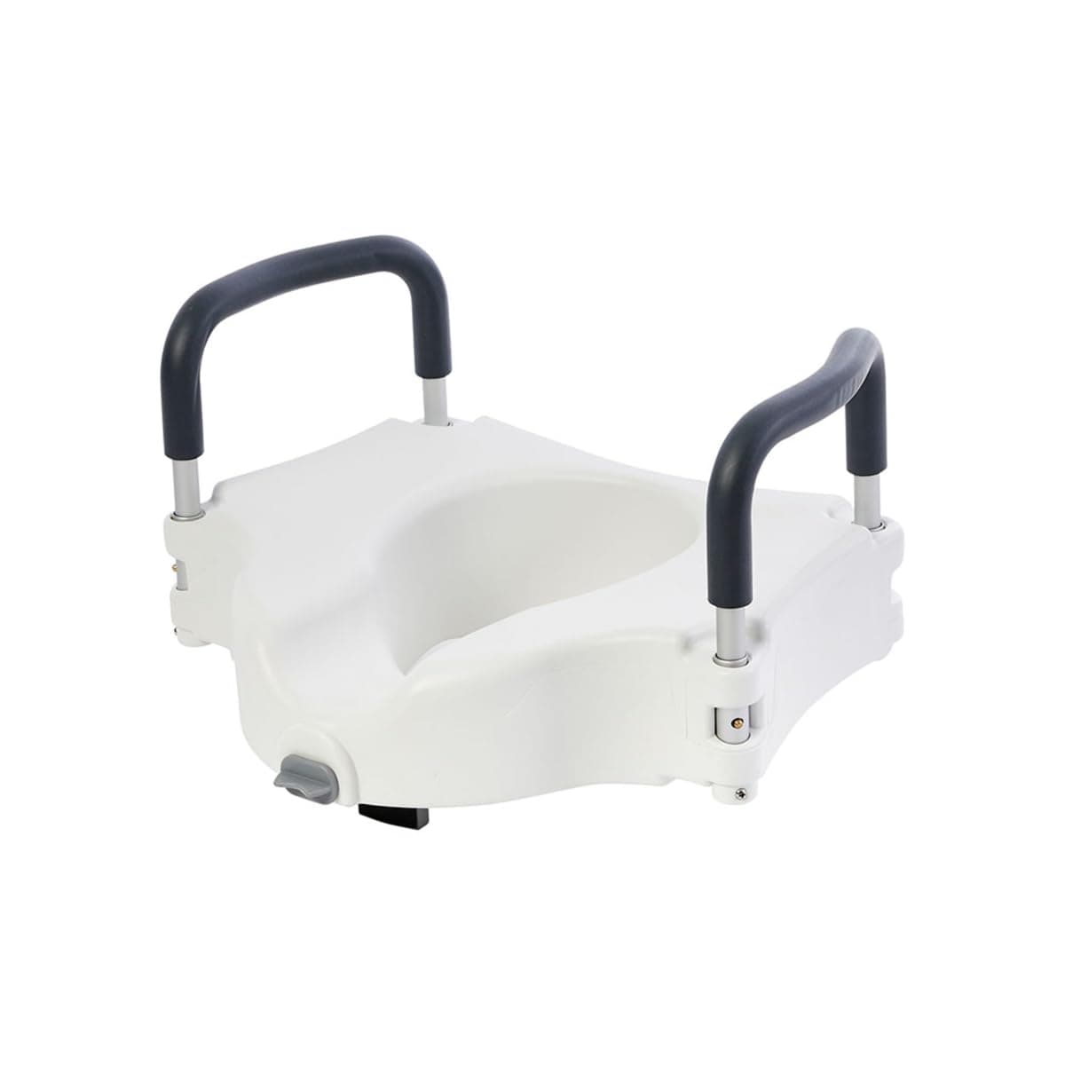 VMS Raised Toilet Seat with Removable Handles & Locking Seat | Adds 5" to Toilet Seat Height | Ergonomic Contour Design & Detachable, Padded Arms for Safety & Comfort for Seniors and Medical Home Care