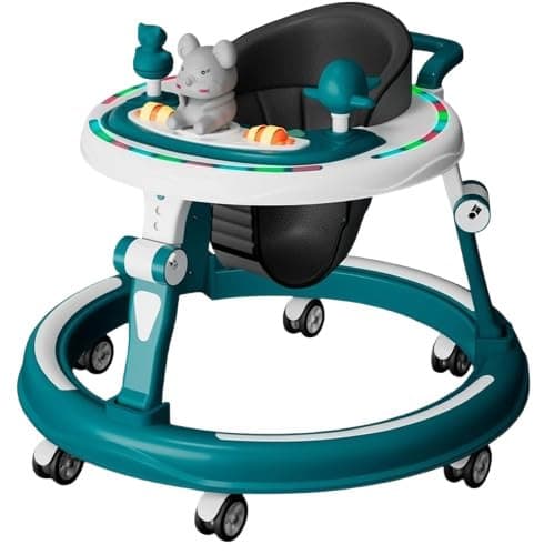 Leno Baby Walker Adjustable Height, Multi-Function Anti-Rollover Folding Walker With Height Adjustable 6-18 Months Male And Female Baby Walker With Recreational Toy Bar