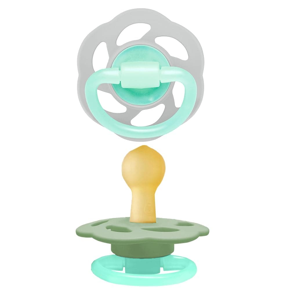 Nip Cherry Air Night Soother,Glow in the DarkPacifier,0-6M,2pc,100% Natural Latex Round Teat,Orthodontic Baby Pacifier,BPAFree,Made in Germany,Grey & Green Ideal for Newborns & Breastfed Babies,Unisex