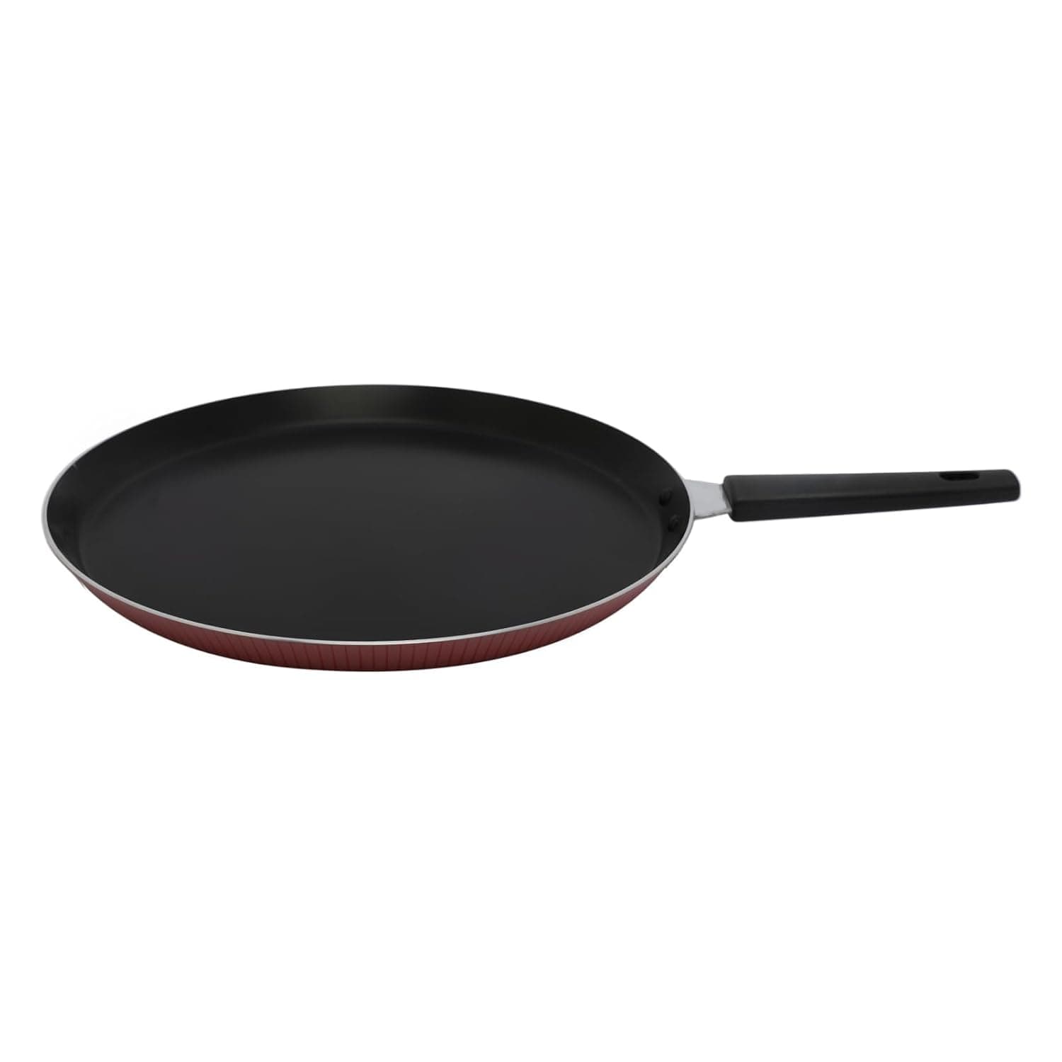 Bister Non Stick Cookware Stripy Crepe Pan, Flat Bottom Suitable for Induction Cooker Halogon Oven and Gas Stove, Black/Red, Dia. 30cm