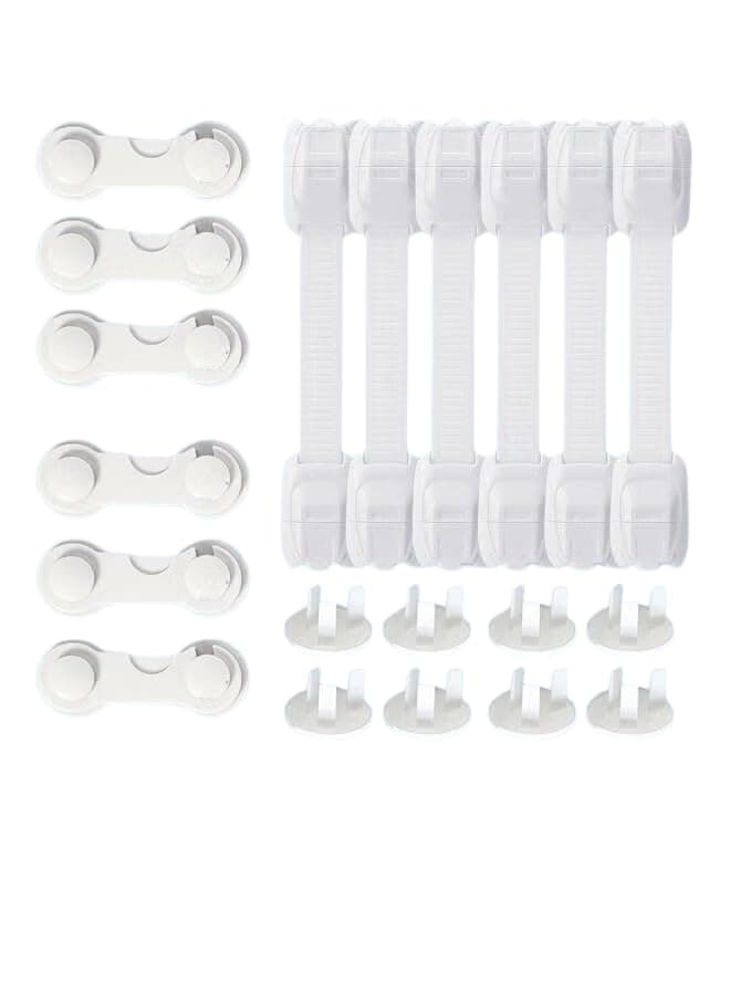 20 Pieces Child Safe Set,Included 8 PCS Baby Proofing Plug Covers and 12 PCS Infant Safety Strap Locks Child Locks for Cabinets and Drawers,Toilet,Fridge & More
