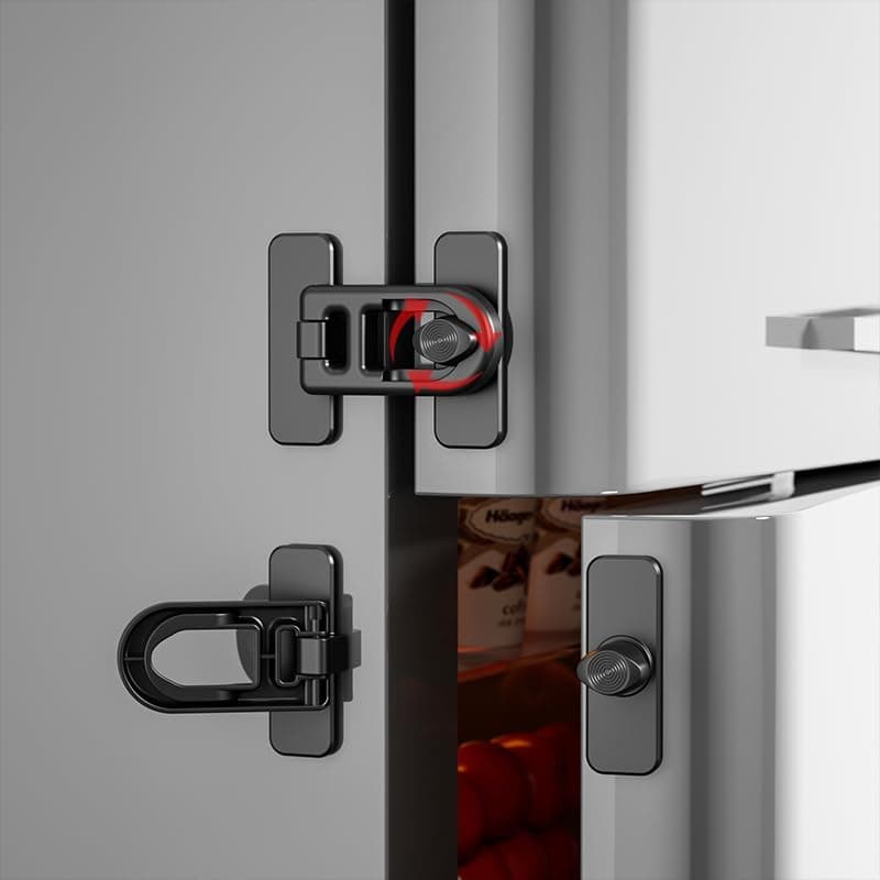 Bukela Child Proof Fridge Lock, 2 Pcs Multipurpose Child Safety Baby Cabinet Locks, No Drill Child proof Door Latch, Cabinet Locks with Adhesive for Refrigerator, Oven, Closet, Drawer, Black