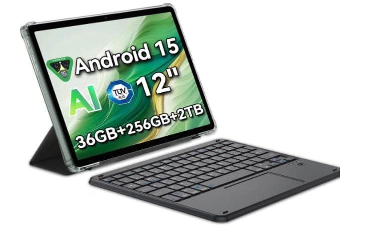 12 inch Android 15 Gaming Tablet with SIM Card Slot, Pen, 36GB + 256GB (Up to 2TB), 2.4K 120Hz FHD+ IPS Display, 9000mAh/33W, 8MP + 16MP AI Camera, 5G WiFi, GPS- MEGA 2 (include Bluetooth keyboard)