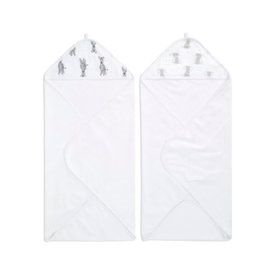aden + anais Aden by Classic Hooded Baby Bath Towel, Super Soft 100% Cotton, 2 Pack, Denim Wash