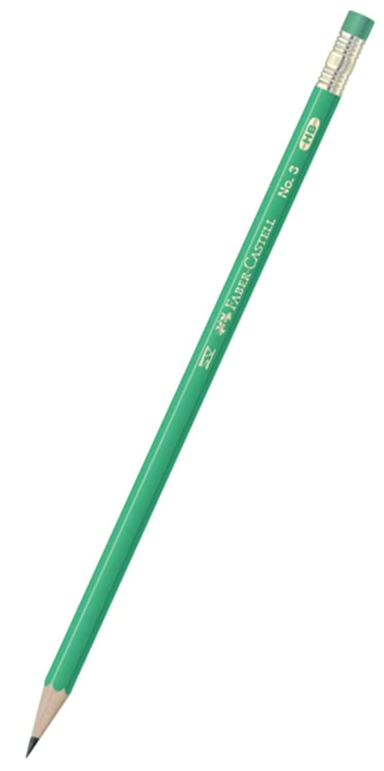 Faber Castell 1323-HB Blacklead Pencil with Rubber in Box 12-Pieces, Green