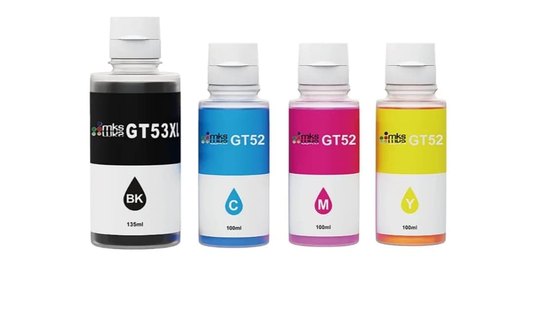 مجموعة عبوات حبر GT53XL (135 مل) / GT52 (100 مل × 3) متوافقة مع طابعات اتش بي سمارت تانك 310/315/410/415/515/516/517/518/519/515/530/580/581/585/615/720/725/750/790/795 من ام كيه اس