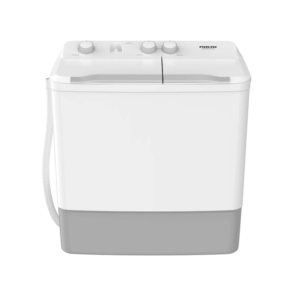 Nikai 7KG Semi Automatic Twin Tub Washing Machine | Quick Wash, Rust Proof Body, Powerful Pulsator, Silent Operation | Energy Efficient Laundry Washer - NWM0900SPN26W | 2 Year Warranty