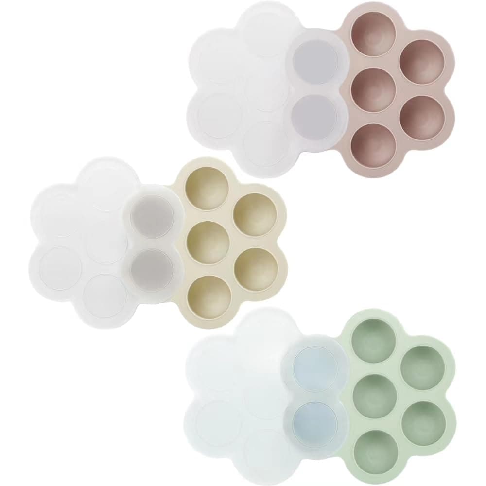 PandaEar Silicone Baby Food Freezer Trays (3 Units, with Lids), for Storing Homemade Food, Fruits, Purees, and Breast Milk.