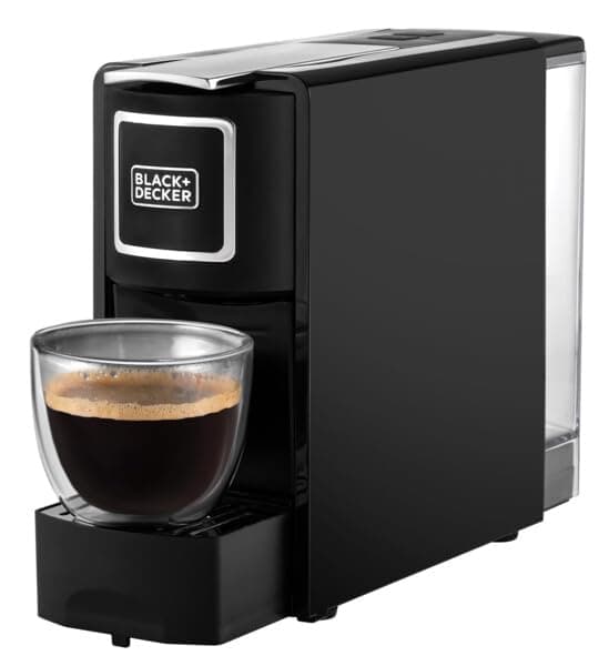 BLACK+DECKER Capsule Coffee Machine, 1140W, Espresso and Lungo Options, Compact Design, One-Touch Control, Fast Brewing, Easy to Clean, Removable Drip Tray, Sleek Finish, Black - CCM100-B5