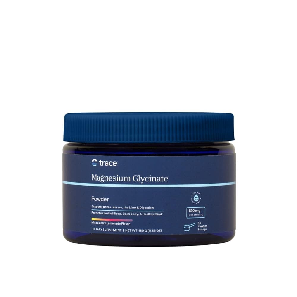 Trace Minerals Research | Magnesium Glycinate Powder | 120 mg | Naturally Flavored Mixed Berry Lemonade Drink Mix | 30 Day Supply | High absorption chelated form, Gentle on stomach, ionic trace minerals, Calm muscles and mood