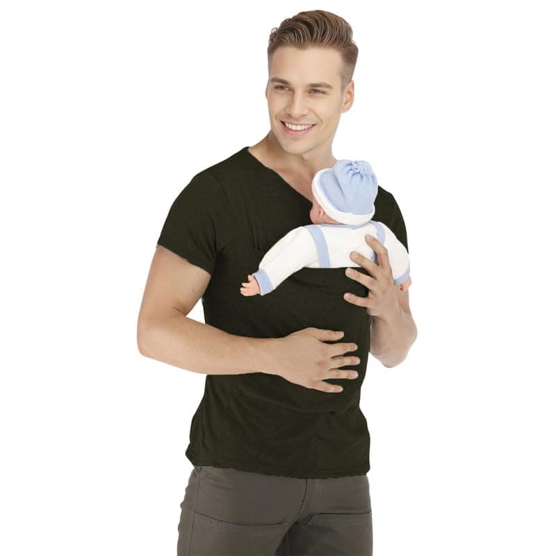 Men's Baby Carrier Shirt, Short Sleeve T-Shirt, Round Neck, Kangaroo Pocket, Father Shirt with Baby Pouch, Casual, Summer, Comfortable, Soft Tops