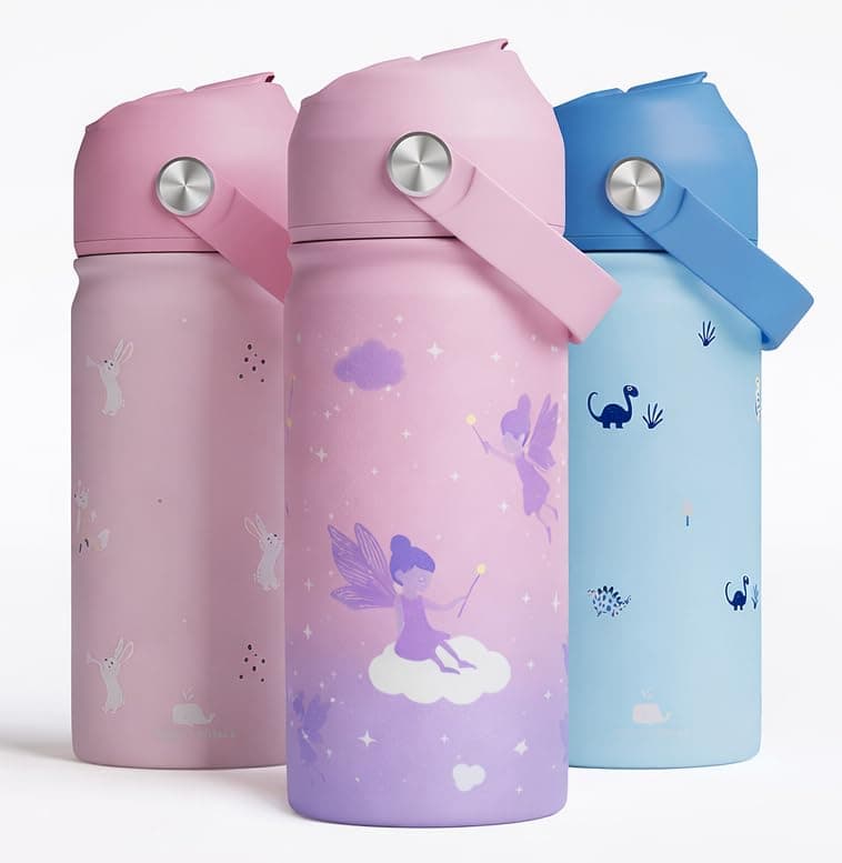 Stainless Steel Water Bottle for Kids - Leak Proof Kids Water Bottle for School - 380ML BPA-Free Toddler Water Bottle with Straw, Double Wall for Hot & Cold Liquids (Purple)