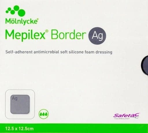 Mepilex Border Ag 12.5 x 12.5 cm Self-Adhesive Antimicrobial Soft Silicone Foam Dressing, Pack of 5