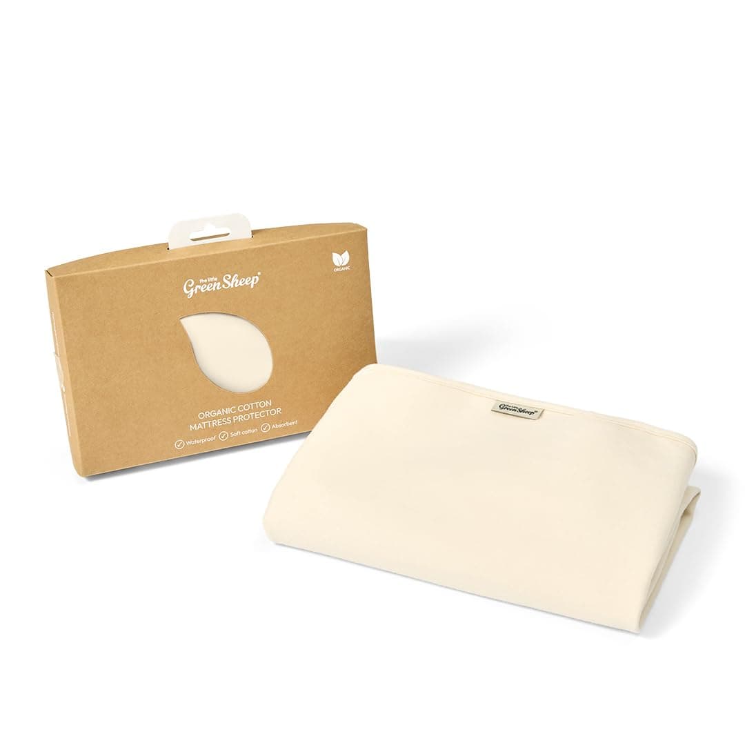 The Little Green Sheep SnuzPod⁴ Waterproof Organic Mattress Protector, 100% Cotton Flat Noiseless Bed Sheet Topper for Babies & Children - 40 x 75.5 cm (Natural White)